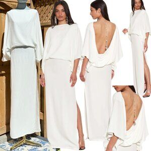 🆕 RAT & BOA 🧿 NWOT Margot Boatneck Long Sleeve Open Back White Maxi, Sz XXS